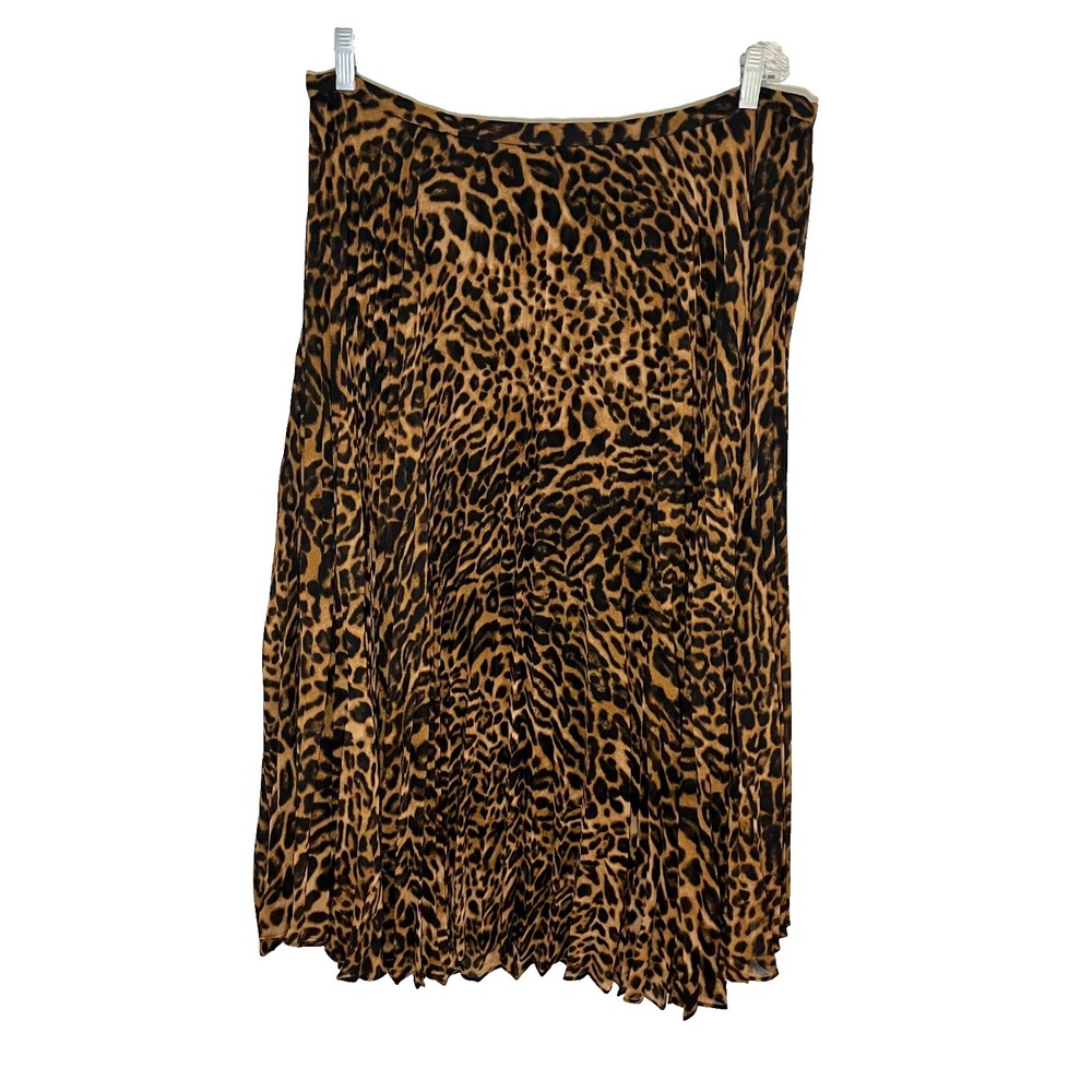 Neutral Animal Print Maxi Pleated Skirt 14W Leopard Boho Indie Preppy Flowy Chic